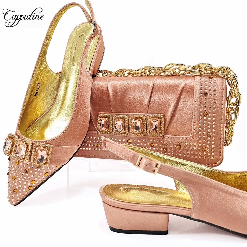 Peach Women Shoes And Bag Set  - Luxury Bags Medium Size บทวิจารณ์และราคา