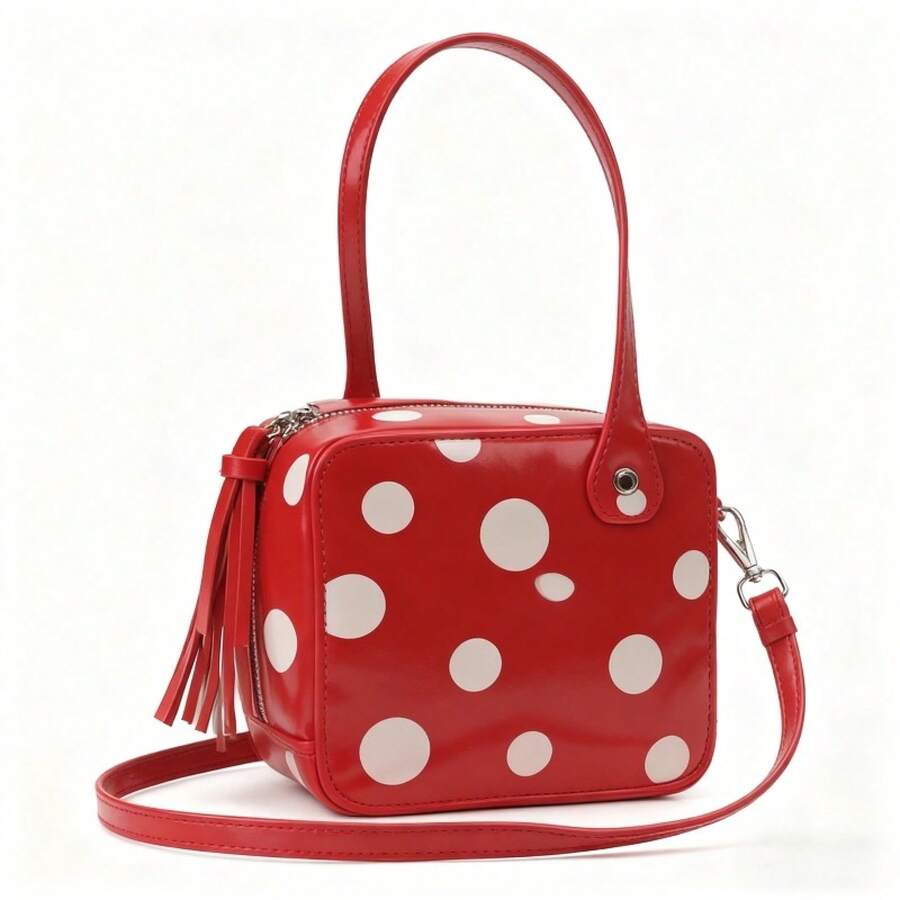 Womens Red Polka Dot Cube Box  - Top Handle Patent Bag บทวิจารณ์และราคา