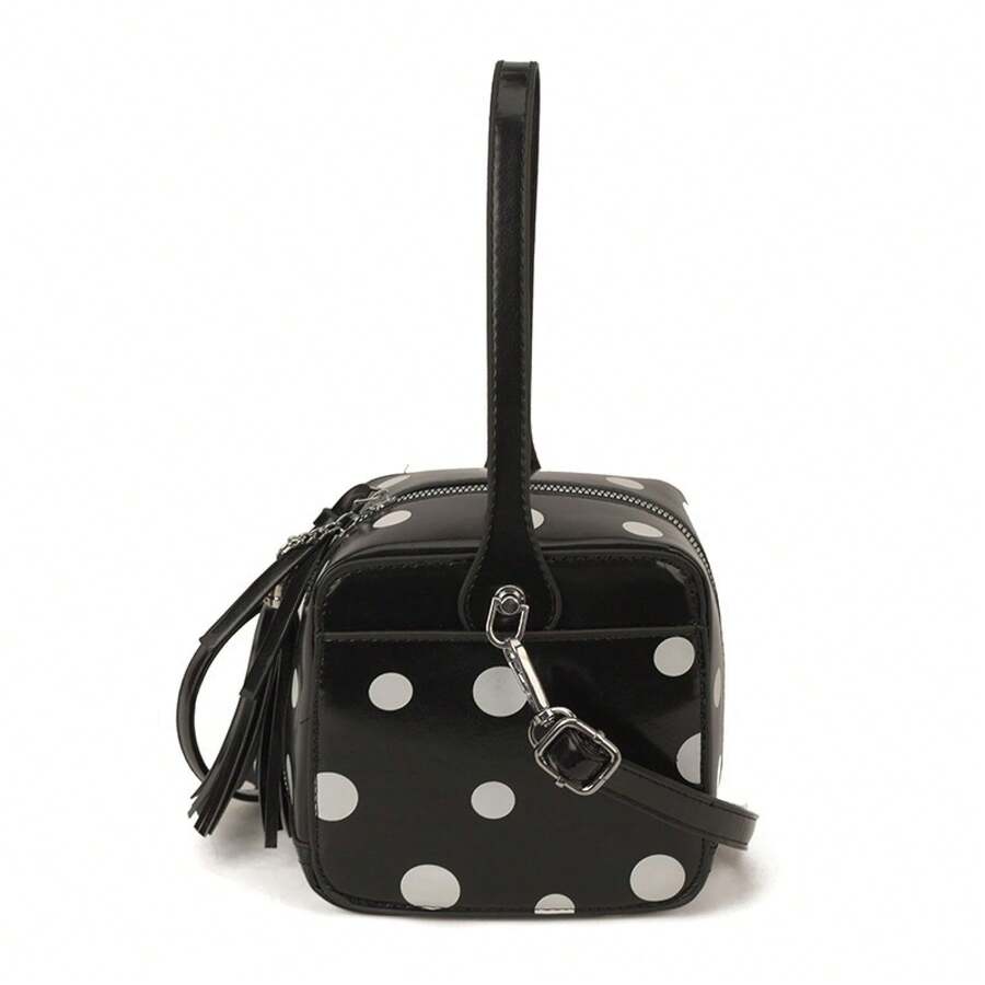 Womens Red Polka Dot Cube Box  - Top Handle Patent Bag บทวิจารณ์และราคา