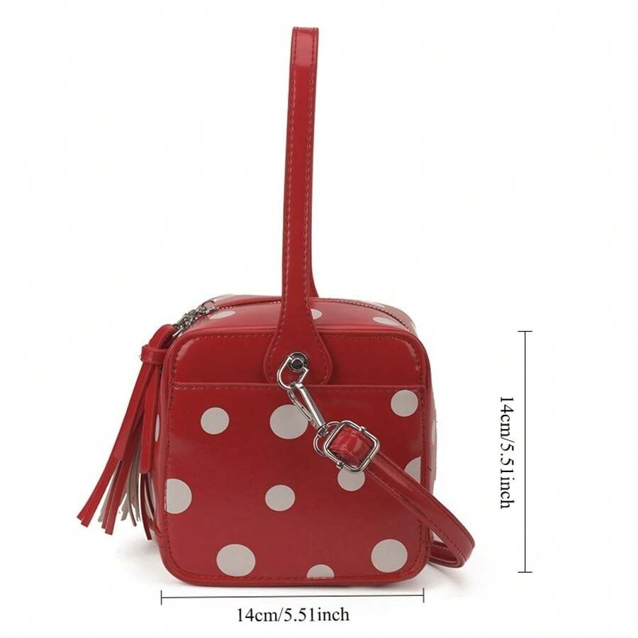 Womens Red Polka Dot Cube Box  - Top Handle Patent Bag บทวิจารณ์และราคา