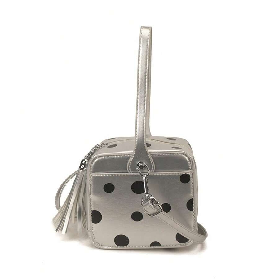 Womens Red Polka Dot Cube Box  - Top Handle Patent Bag บทวิจารณ์และราคา