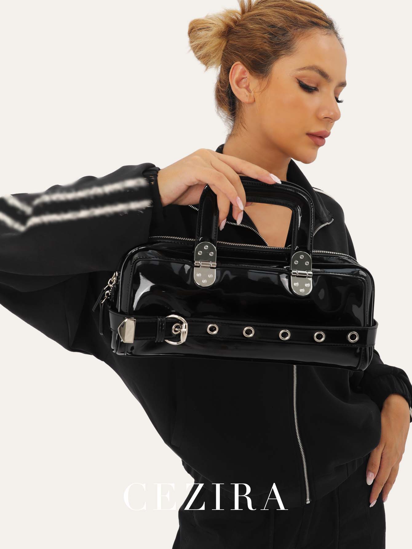 CEZIRA Fashion Punk Patent PU  - Top Handle Patent Bag บทวิจารณ์และราคา
