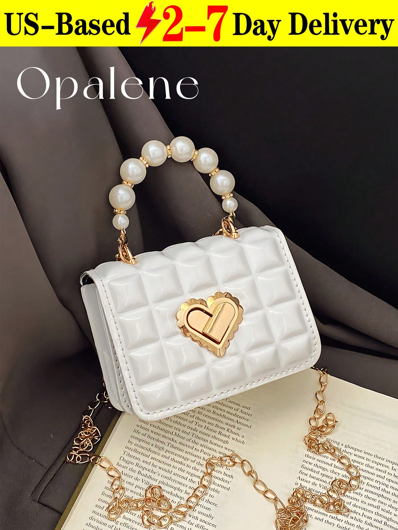 Mini Faux Pearl Embellished Qu - Top Handle Patent Bag บทวิจารณ์และราคา
